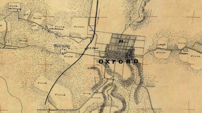 This map of Oxford from 1862, along with many other maps of north Mississippi, is available for online access. Members of the UM Slavery Research Group will demonstrate how to access these maps Nov. 13 at the Burns-Belfry Museum and Multicultural Center.